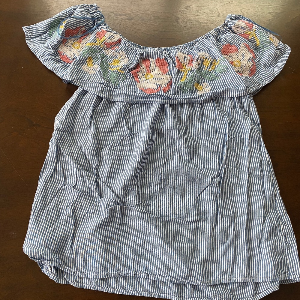 Francesca's Blue Rain Off the Shoulder Blouse